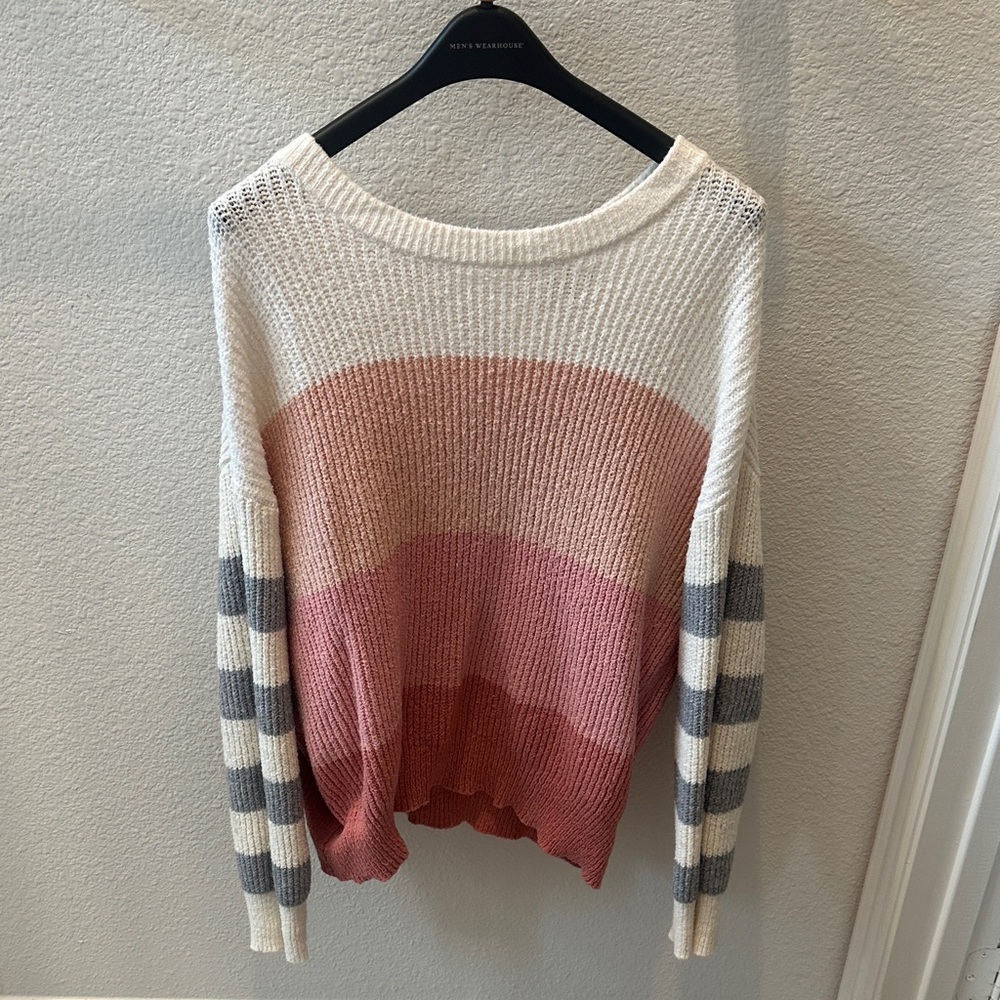 Who What Wear Colorblock Sweater in Cream, Pink, and Gray